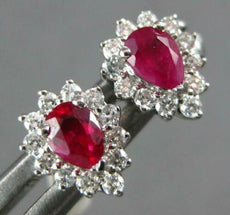 SMALL .48CT DIAMOND & AAA RUBY 14KT WHITE GOLD 3D PEAR SHAPE HALO STUD EARRINGS