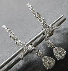ESTATE .84CT DIAMOND 18KT WHITE GOLD 3D ROUND TEAR DROP FUN HANGING EARRINGS