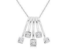 0.36CT DIAMOND 14KT WHITE GOLD 3D 5 STONE PRINCESS BEZEL FUN FLOATING PENDANT