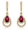 ESTATE .70CT DIAMOND & AAA RUBY 14KT YELLOW GOLD 3D TEAR DROP HANGING EARRINGS