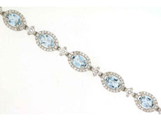 7.50CT DIAMOND & AAA AQUAMARINE 14KT WHITE GOLD 3D OVAL & ROUND TENNIS BRACELET