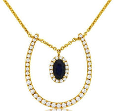 .52CT DIAMOND & AAA SAPPHIRE 14K YELLOW GOLD OVAL & ROUND LUCKY FLOATING PENDANT