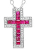 1.67CT DIAMOND & AAA RUBY 14K WHITE GOLD PRINCESS & ROUND CROSS FLOATING PENDANT
