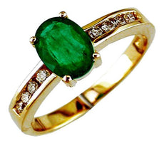 .98CT DIAMOND & AAA EMERALD 14KT YELLOW GOLD OVAL & ROUND FRIENDSHIP LOVE RING