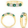 1.0CT DIAMOND & AAA EMERALD 14K YELLOW GOLD 3D ROUND LUCIDA 5 STONE WEDDING RING