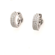 ESTATE 1.23CT DIAMOND 18KT WHITE GOLD 3D CLASSIC 3 ROW HUGGIE HANGING EARRINGS