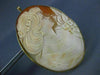ANTIQUE EXTRA LARGE 14KT YELLOW GOLD HANDCRAFTED FILIGREE LADY CAMEO PIN PENDANT