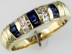 1.40CT DIAMOND & AAA SAPPHIRE 14KT YELLOW GOLD BAGUETTE 3 ROW ANNIVERSARY RING