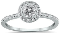 .50CT DIAMOND 14KT WHITE GOLD 3D CLASSIC ROUND HALO PRONG BEZEL ENGAGEMENT RING