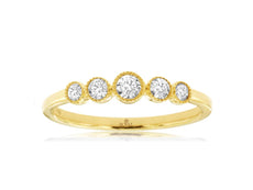 .27CT DIAMOND 14KT YELLOW GOLD 5 STONE FILIGREE MILGRAIN BEZEL ANNIVERSARY RING