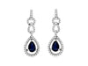 1.40CT DIAMOND & AAA SAPPHIRE 14K WHITE GOLD PEAR SHAPE & ROUND HANGING EARRINGS