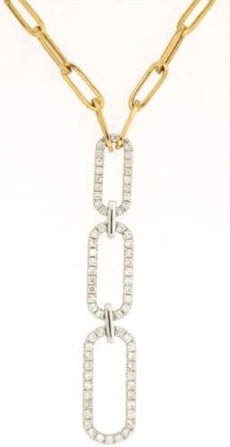 .70CT DIAMOND 14KT 2 TONE GOLD LINK GRADUATING JOURNEY PAPERCLIP LARIAT NECKLACE