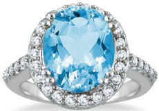 5.48CT DIAMOND & AAA BLUE TOPAZ 14KT WHITE GOLD OVAL & ROUND FILIGREE FUN RING