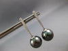 ESTATE LARGE .19CT DIAMOND & TAHITIAN PEARL 14KT WHITE GOLD BAR HANGING EARRINGS