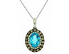 1.14CT WHITE & CHOCOLATE FANCY DIAMOND & AAA BLUE TOPAZ 14K WHITE GOLD PENDANT
