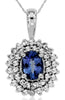 1.40CT DIAMOND & AAA TANZINITE 14KT WHITE GOLD OVAL DOUBLE HALO FLOWER PENDANT