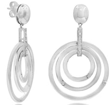 .09CT DIAMOND 14KT WHITE GOLD ROUND MULTI CIRCULAR ETOILE FUN HANGING EARRINGS