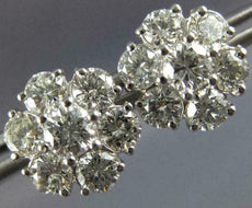 ESTATE EXTRA LARGE 3.89CT DIAMOND 14KT WHITE GOLD FLOWER CLUSTER EARRINGS #2861