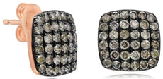 1.04CT CHOCOLATE FANCY DIAMOND 14KT ROSE GOLD CLASSIC PAVE SQUARE STUD EARRINGS