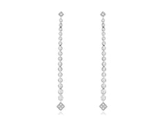 ESTATE .50CT DIAMOND 14KT WHITE GOLD 3D ROUND JOURNEY SQUARE HANGING EARRINGS