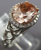 WIDE 2.65CT DIAMOND & AAA MORGANITE 18KT WHITE GOLD OVAL & ROUND ENGAGEMENT RING