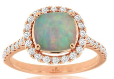2.0CT DIAMOND & AAA OPAL 14KT ROSE GOLD 3D SQUARE HALO CLASSIC ENGAGEMENT RING