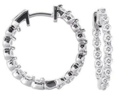 .90CT DIAMOND 14K WHITE GOLD SHARE PRONG INSIDE OUT HOOP HUGGIE HANGING EARRINGS