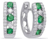 .56CT DIAMOND & AAA EMERALD 14K WHITE GOLD 5 STONE 3 ROW CLASSIC HUGGIE EARRINGS