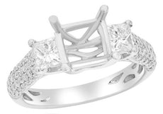 1.18CT DIAMOND 14K WHITE GOLD ROUND & PRINCESS SQUARE SEMI MOUNT ENGAGEMENT RING