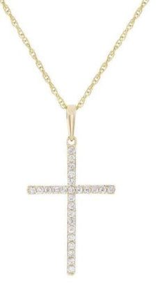 ESTATE .12CT DIAMOND 14KT YELLOW GOLD 3D ROUND CLASSIC CROSS FLOATING PENDANT