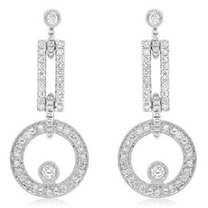 .57CT DIAMOND 18KT WHITE GOLD 3D SOLITAIRE CIRCULAR DOUBLE BAR HANGING EARRINGS
