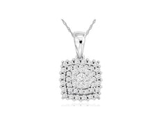 .50CT DIAMOND 14KT WHITE GOLD CLASSIC FLOWER SQUARE DOUBLE HALO FLOATING PENDANT