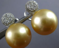 EXTRA LARGE .54CT DIAMOND & AAA GOLDEN SOUTH SEA PEARL 18KT WHITE GOLD EARRINGS