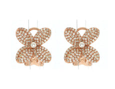 ESTATE .77CT DIAMOND 14K ROSE GOLD CLASSIC ROUND FLOWER CLIP ON HANGING EARRINGS