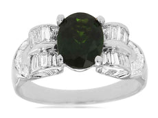 3.25CT DIAMOND & AAA RUSSALITE 14K WHITE GOLD 3D OVAL & BAGUETTE ENGAGEMENT RING