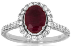 1.70CT DIAMOND & AAA RUBY 14KT WHITE GOLD 3D OVAL & ROUND HALO ENGAGEMENT RING
