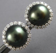 .54CT DIAMOND & AAA TAHITIAN PEARL 14KT WHITE GOLD 3D HALO FLOWER STUD EARRINGS