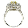 LARGE 2CT WHITE & FANCY YELLOW DIAMOND 18KT 2 TONE GOLD CUSHION ENGAGEMENT RING