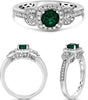 .77CT DIAMOND & AAA EMERALD 14KT WHITE GOLD ROUND HALO FILIGREE ENGAGEMENT RING