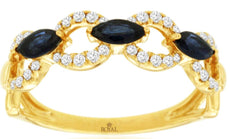 .77CT DIAMOND & AAA SAPPHIRE 14KT YELLOW GOLD 3D MARQUISE & ROUND LOVE KNOT RING