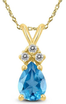 1.18CT DIAMOND & AAA BLUE TOPAZ 14KT YELLOW GOLD 3D PEAR SHAPE & ROUND PENDANT