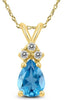 1.18CT DIAMOND & AAA BLUE TOPAZ 14KT YELLOW GOLD 3D PEAR SHAPE & ROUND PENDANT