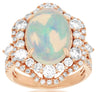 5.45CT DIAMOND & AAA OPAL 14KT ROSE GOLD 3D OVAL & ROUND FLOWER HALO LOVE RING