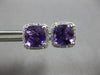 3.08CT DIAMOND & AAA AMETHYST 14KT WHITE GOLD CUSHION & ROUND HALO STUD EARRINGS