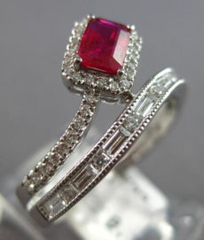 .80CT DIAMOND & AAA RUBY 14KT WHITE GOLD 3D EMERALD CUT & ROUND SQUARE LOVE RING