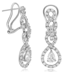 2.07CT DIAMOND 18KT WHITE GOLD 3D PEAR SHAPE & ROUND CLIP ON TEAR DROP EARRINGS