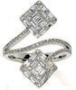 LARGE 1.25CT DIAMOND 18KT WHITE GOLD 3D ROUND & BAGUETTE DOUBLE SQUARE LOVE RING