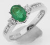 1.2CT DIAMOND & AAA EMERALD 14KT WHITE GOLD OVAL & ROUND 3 STONE ENGAGEMENT RING