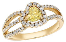 1.01CT WHITE & FANCY YELLOW DIAMOND 18KT YELLOW GOLD HEART HALO ENGAGEMENT RING