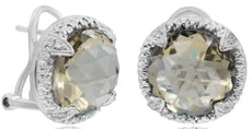 9.08CT DIAMOND & AAA SMOMY TOPAZ 14KT WHITE GOLD ROUND FLORAL FILIGREE EARRINGS